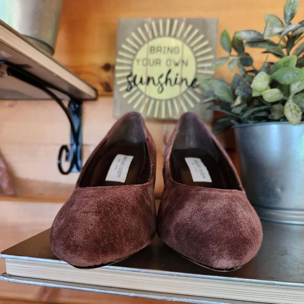 Carriage Court 💜 Vintage 663 Suede Leather Pigskin Pump Brown Heel Slip On 6.5D